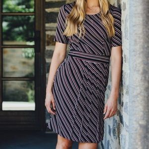 Downeast |  Pleated Diagonal Stripes Dress